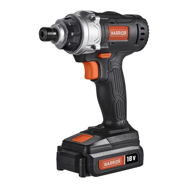WARRIOR - 18V Inalámbrico, Kit de Destornillador de Impacto Hex 1/4 pulg con Batería y Cargador - 58523
