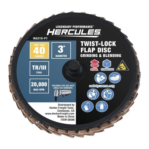 HERCULES - 3 in., 40-Grit Type TR/III Twist Lock Flap Discs with Plastic Backing and Ceramic Grain, 3-Pack - 58586 - Imagen 2