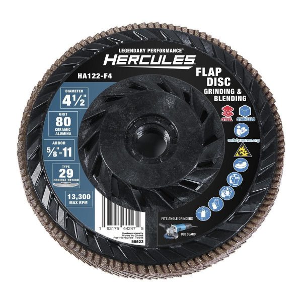 HERCULES - Disco de Lija de Copa 4-1/2 pulg x 5/8 pulg -11 UNC, Grano 80 Tipo 29 con Respaldo Plástico y Grano Cerámico - 58622 - Imagen 2