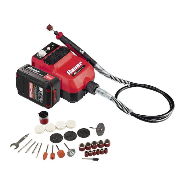 BAUER - Herramienta Rotativa Inalámbrica de Velocidad Variable 20V con Eje Flexible, 36 Piezas - Solo Herramienta - 58672 - Imagen 7
