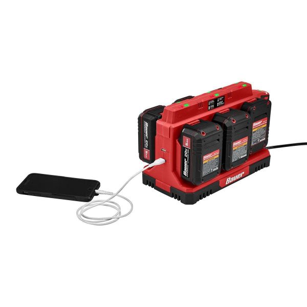 BAUER - Cargador Secuencial de 6 Puertos 20V con Puertos USB Duales - 58673 - Imagen 9