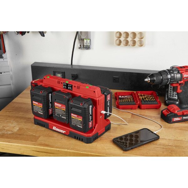 BAUER - Cargador Secuencial de 6 Puertos 20V con Puertos USB Duales - 58673 - Imagen 10