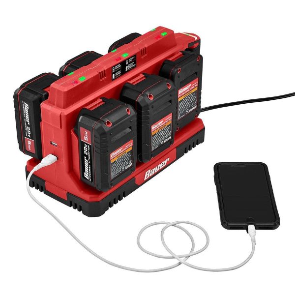BAUER - Cargador Secuencial de 6 Puertos 20V con Puertos USB Duales - 58673 - Imagen 8