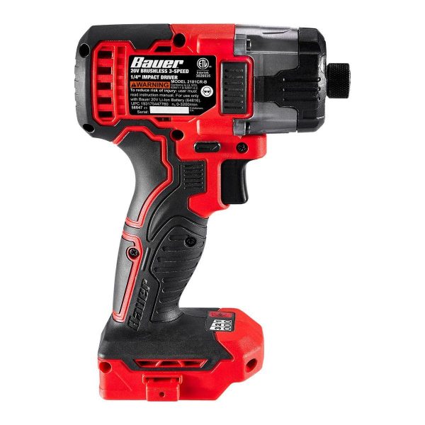 BAUER - 20V Brushless Cordless, 1/4 in. Hex, 3-Speed Impact Driver - Tool Only - 58847 - Imagen 6