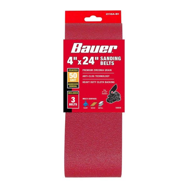 BAUER - 4 in. x 24 in., Bandas de Lijado de 50-Granos con Grano de Alúmina de Circonio, Paquete de 3 - 58858 - Imagen 2