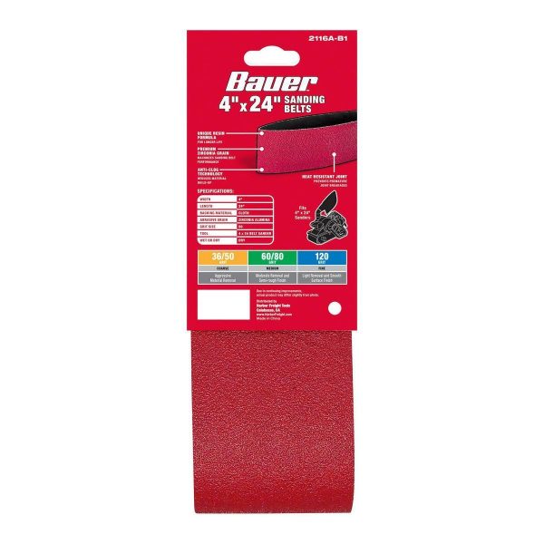 BAUER - 4 in. x 24 in., Bandas de Lijado de 50-Granos con Grano de Alúmina de Circonio, Paquete de 3 - 58858 - Imagen 3