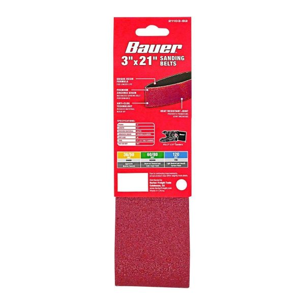 BAUER - 3 in. x 21 in., 36-Grit Sanding Belts with Zirconia Alumina Grain, 3-Pack - 58885 - Imagen 3
