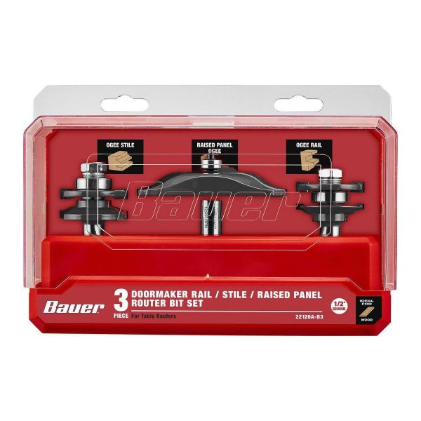 BAUER - Carbide Tip Doormaker Router Bit Set, 3-Piece - 59775