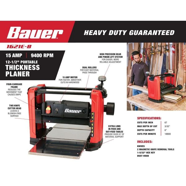 BAUER - 15 Amp, 12-1/2 in. Portable Thickness Planer - 63445 - Imagen 3