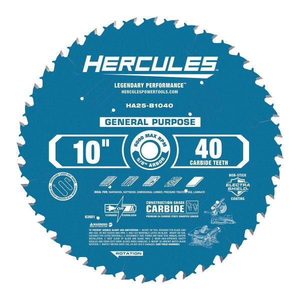 HERCULES - Sierra de inglete y mesa 10 pulg., 40 dientes para uso general - 63801
