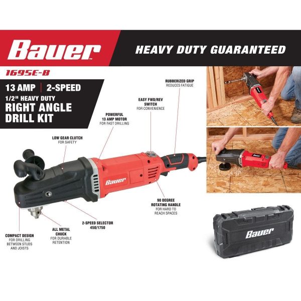 BAUER - 13 Amp, 1/2 in. 2-Speed Right Angle Drill Kit - 64121 - Imagen 3