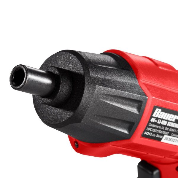 BAUER - 4V Inalámbrico, Destornillador de 1/4 pulgada con Linterna Integrada Kit con 4 Inserciones y Cargador de Pared - 64313 - Imagen 7