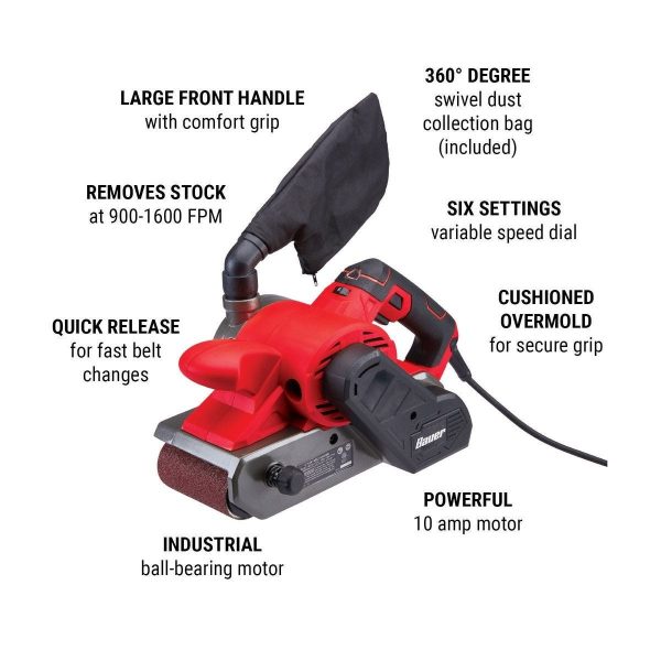 BAUER - 10 Amp, 4 in. x 24 in. Variable-Speed Belt Sander - 64530 - Imagen 3