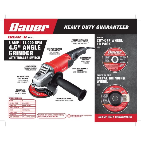 BAUER - 8 Amp, 4-1/2 in. Trigger-Grip Angle Grinder - 64742 - Imagen 3