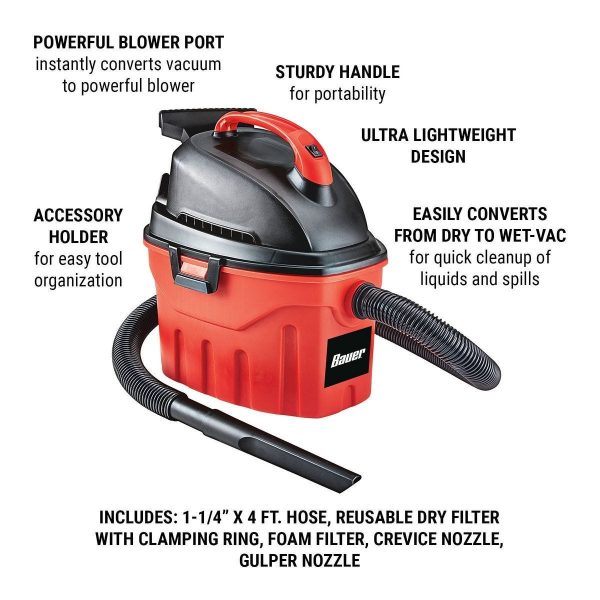BAUER - 3 Gallon, 3 Peak HP Wet/Dry Vacuum - 64753 - Imagen 3