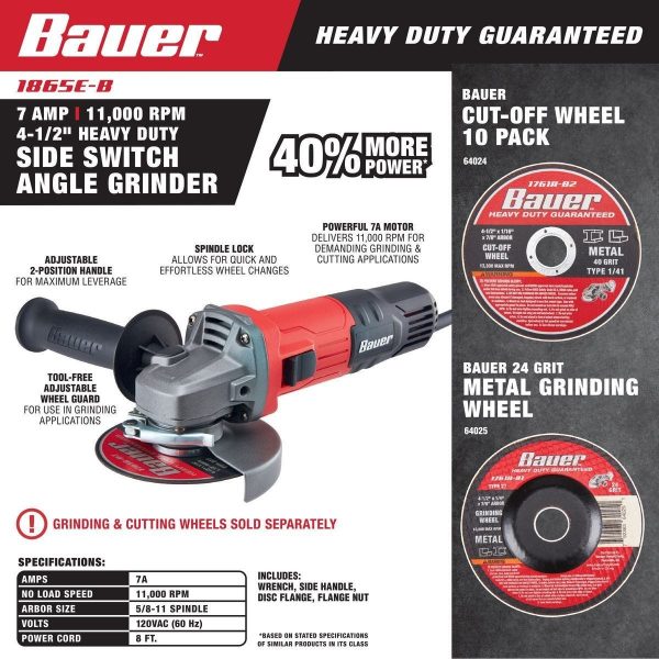 BAUER - 7 Amp, 4-1/2 in. Slide-Switch Angle Grinder - 64856 - Imagen 3