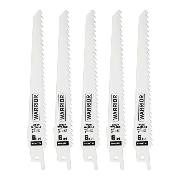 WARRIOR - 6 in., 6 TPI Hoja de Sierra de Vaivén Bimetálica para Cortar Madera, Paquete de 5 - 68030