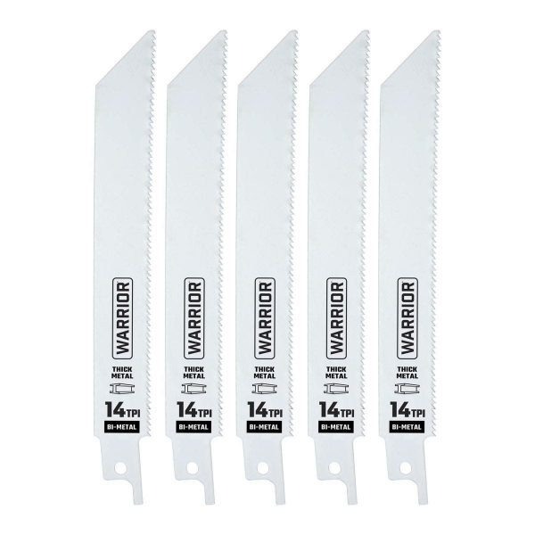 WARRIOR - 6 in., 14 TPI Metal-Cutting Bi-Metal Reciprocating Saw Blades, 5-Pack - 68033
