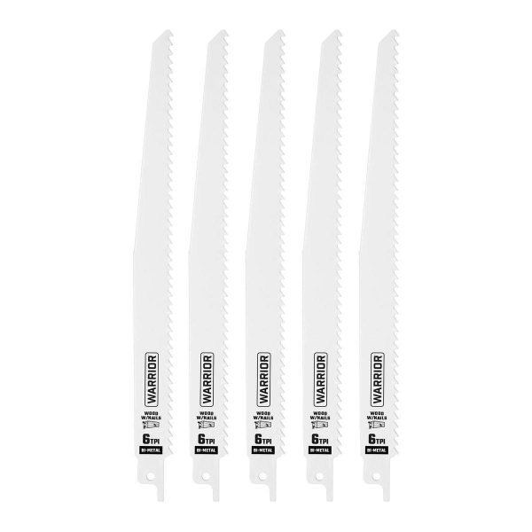 WARRIOR - 9 in., 6 TPI Hoja de Sierra de Vaivén Bimetálica para Cortar Madera, Paquete de 5 - 68036