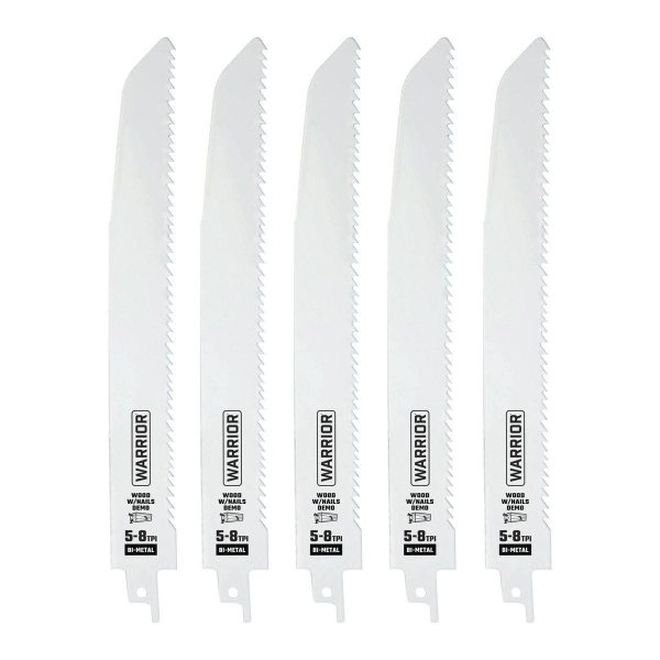 WARRIOR - 9 in., 5-8 TPI General-Purpose/Demolition Bi-Metal Reciprocating Saw Blades, 5-Pack - 68037 - Imagen 2