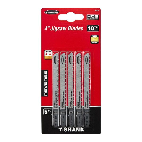 WARRIOR - 4 in., 10 TPI T-Shank Reverse Jig Saw Blades for Clean Wood Cutting, 5-Pack - 68070 - Imagen 3