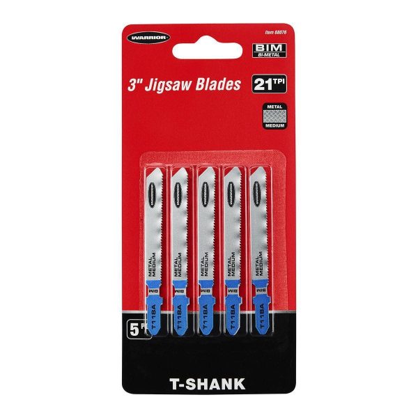 WARRIOR - 3 in., 21 TPI T-Shank Medium metal Bi-Metal Jig Saw Blades, 5-Pack - 68076 - Imagen 3