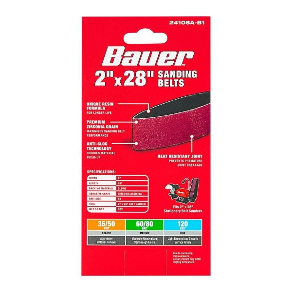 BAUER - 2 in. x 28 in., 80-Grit Sanding Belts with Zirconia Alumina Grain, 2-Pack - 70619 - Imagen 3
