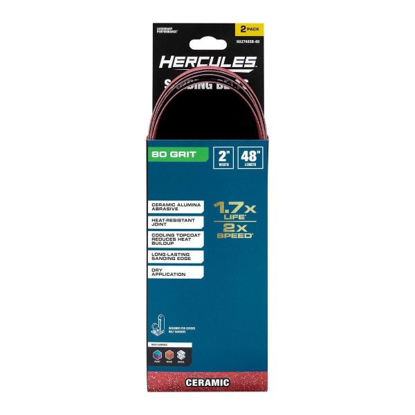 HERCULES - 2 in. x 48 in., 80-Grit Sanding Belts with Ceramic Alumina Grain, 2-Pack - 70637 - Imagen 2