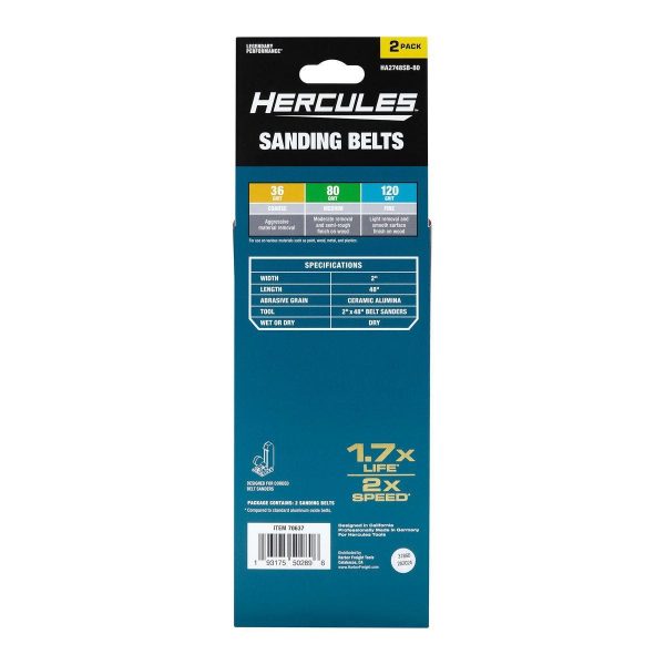HERCULES - 2 in. x 48 in., 80-Grit Sanding Belts with Ceramic Alumina Grain, 2-Pack - 70637 - Imagen 3