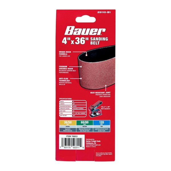 BAUER - 4 in. x 36 in., 36-Grit Sanding Belt with Zirconia Alumina Grain - 70653 - Imagen 3