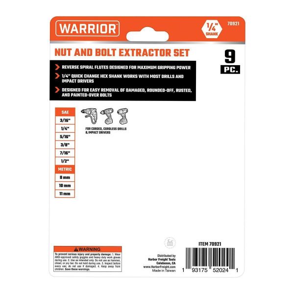WARRIOR - Juego de Extractor de Tuercas y Tornillos, 9 Piezas - 70921 - Imagen 5