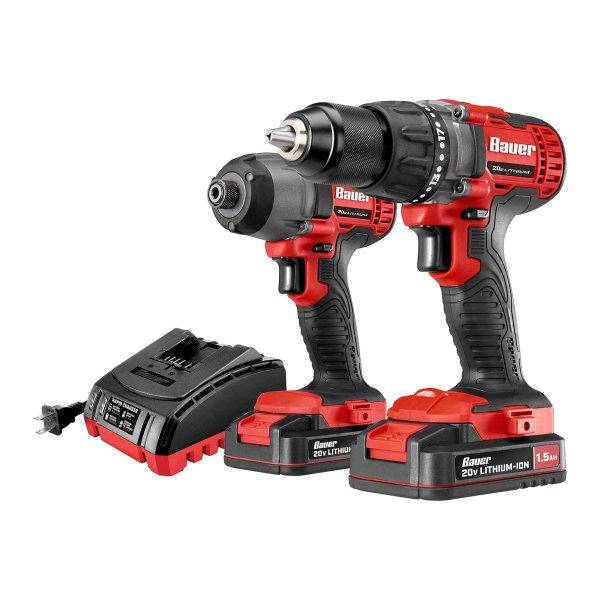 BAUER - 20V, Kit de Taladro y Impacto Inalámbrico de 2 Herramientas con (2) Baterías de 1.5 Ah y Cargador - 70933 - Imagen 3
