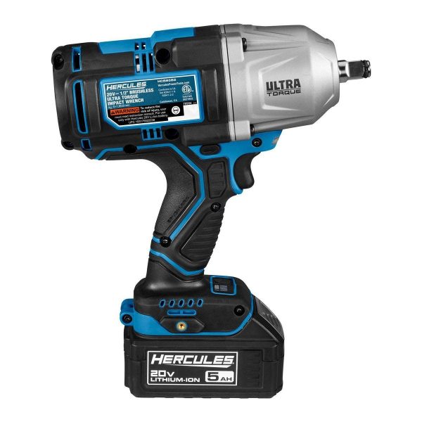 HERCULES - Llave de impacto inalámbrica sin escobillas de 20V, 1/2 pulgada, kit de torque ultra con batería de 5 Ah y cargador - 70954 - Imagen 5