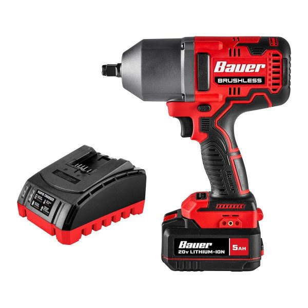 BAUER - Llave de Impacto Inalámbrica Brushless 20V 1/2 pulgada de Alto Torque con Batería 5 Ah y Cargador - 70960 - Imagen 2