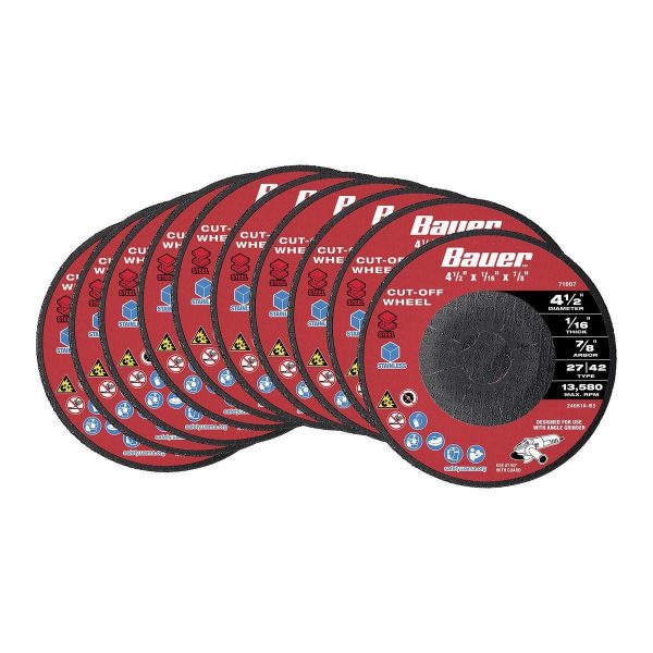BAUER - 4-1/2 in. x 1/16 in. x 7/8 in., Type 27/42 Metal Cut-Off Wheels, 10-Pack - 71007 - Imagen 2