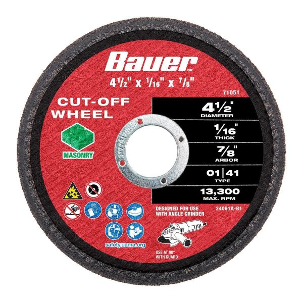 BAUER - 4-1/2 in. x 1/16 in. x 7/8 in., Type 01/41 Masonry Cut-Off Wheel, 10-Pack - 71051 - Imagen 3