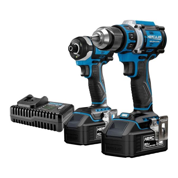 HERCULES - 20V Taladro Percutor y Atornillador de Impacto Inalámbricos Sin Escobillas Kit de 2 Herramientas con (2) Baterías de 5 Ah y Cargador - 71291 - Imagen 3