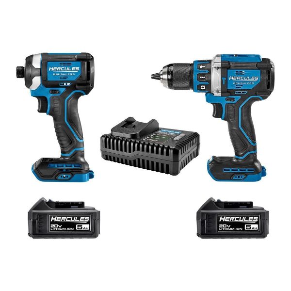 HERCULES - 20V Taladro Percutor y Atornillador de Impacto Inalámbricos Sin Escobillas Kit de 2 Herramientas con (2) Baterías de 5 Ah y Cargador - 71291 - Imagen 4