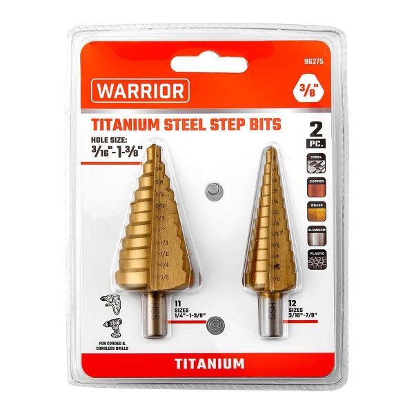 WARRIOR - 3/16 in. to 1-3/8 in., #4 Titanium Step Drill Bit (12-Steps), and #5 (11-Steps) - 96275 - Imagen 3