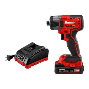 BAUER - 20V Brushless Cordless, 1/4 in. Hex, 3-Speed Impact Driver Kit with 1.5 Ah Battery and Charger - 70951