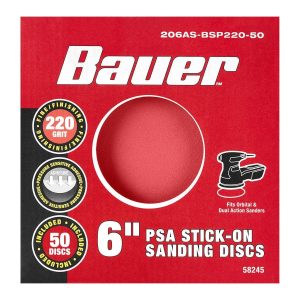 BAUER - 6 in., Discos de Lijado PSA con Grano de Alúmina de Circonio de 220 Grit, Paquete de 50 - 58245