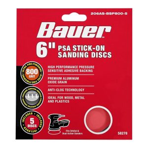 BAUER - 6 in., 800-Grit PSA Sanding Discs with Aluminum Oxide Grain, 5-Pack - 58278