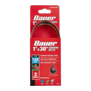 BAUER - 1 in. x 30 in., Bandas de Lijado de Grano de Alúmina de Circonio de 120 Grit, Paquete de 2 - 71465