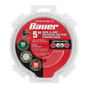 BAUER - 5 in., 80-Grit Hook-and-Loop Universal Pattern Sanding Discs, 50-Pack - 57423