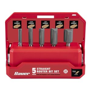 BAUER - Carbide Tip Straight Router Bit Set, 5-Piece - 59509