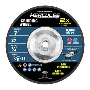 HERCULES - 7 in. x 1/4 in. x 5/8 in. -11 UNC, Type 27 Metal Grinding Wheel - 57266