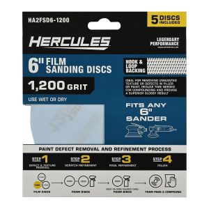 HERCULES - 6 in., 1200-Grit Hook-and-Loop Film Sanding Disc, 5-Pack - 58199