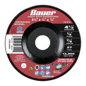 BAUER - 4-1/2 in., 24-Grit Type 27 Metal Grinding Wheel - 64025