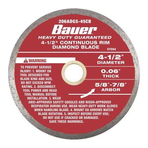 BAUER - 4-1/2 in. Continuous Rim Wet Cut Diamond Saw Blade - 57554