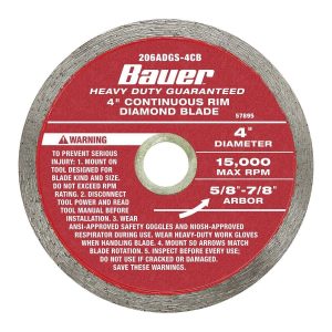 BAUER - 4 in. Continuous Rim Wet Cut Diamond Saw Blade - 57895